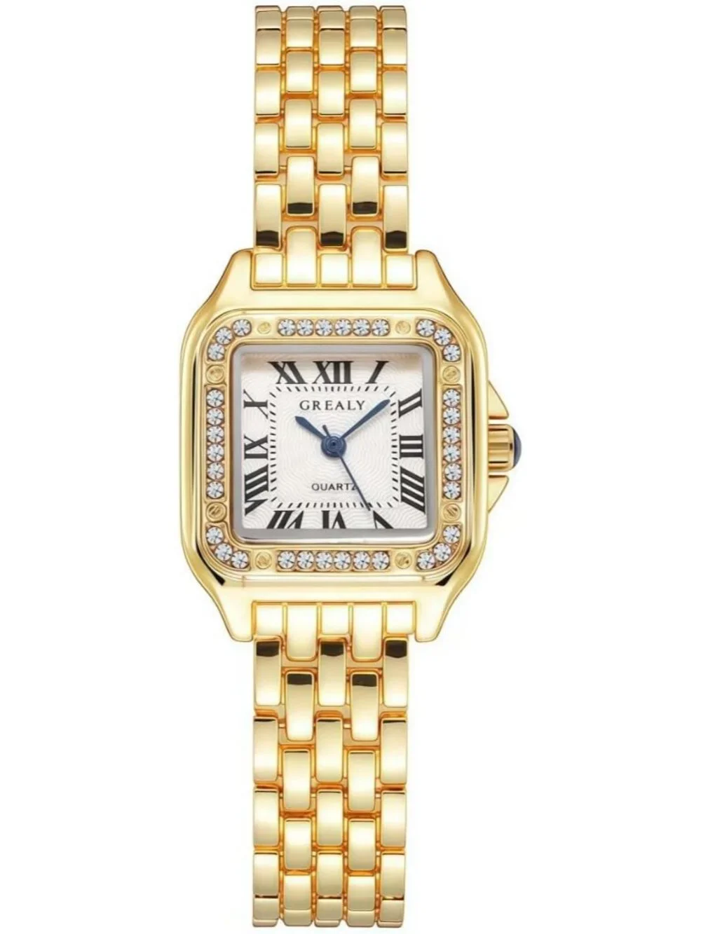 Women's Gold White Crystal Roman Dial Bangle Stainless Steel Ladies Wristwatch